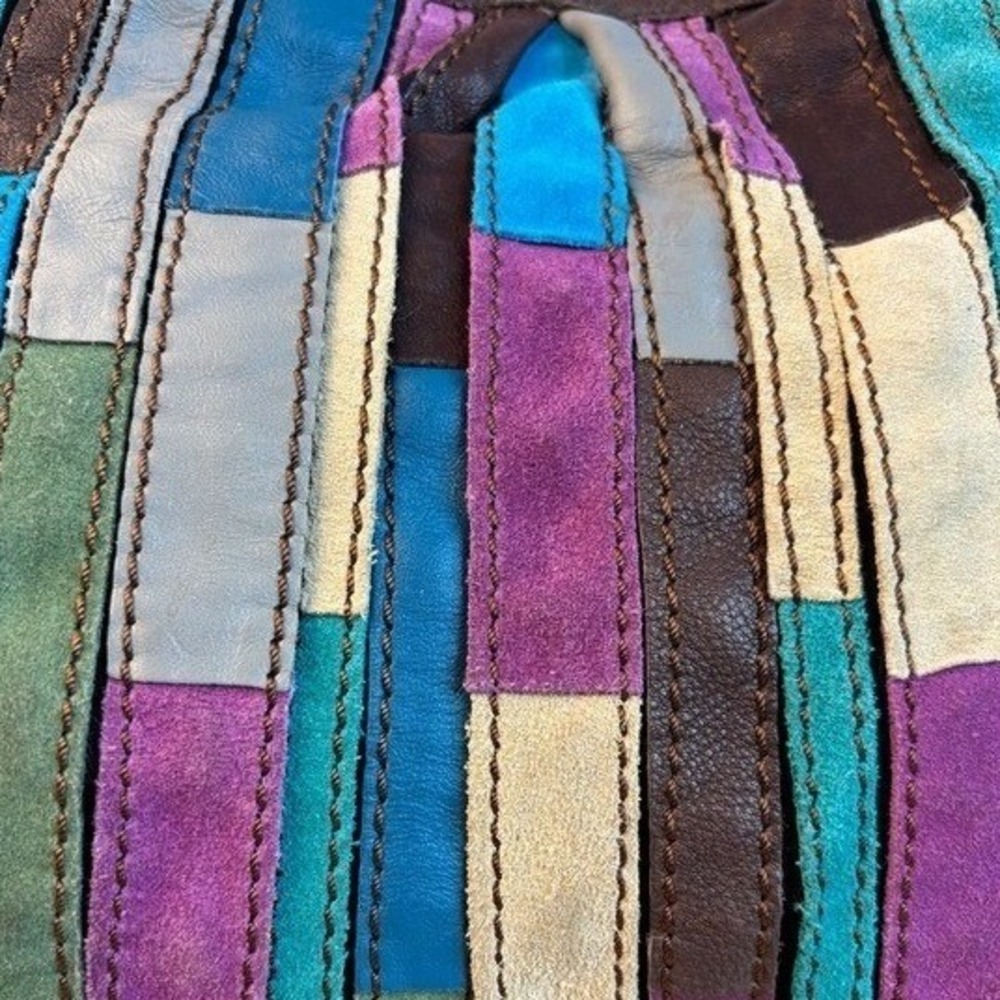 Lucky Brand Handbag Patchwork Leather Suede Boho Hobo Shoulder Bag Multi-Color - Picture 5 of 16